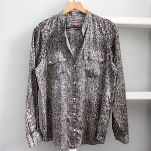 Vince Camuto Black & White Snake Skin Button-Up Blouse Top Size 8